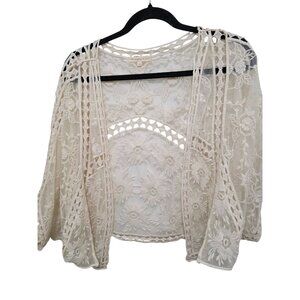Do Everything In Love Ivory Floral Lace Open Cardigan Kimono O/S Women's Lightwe